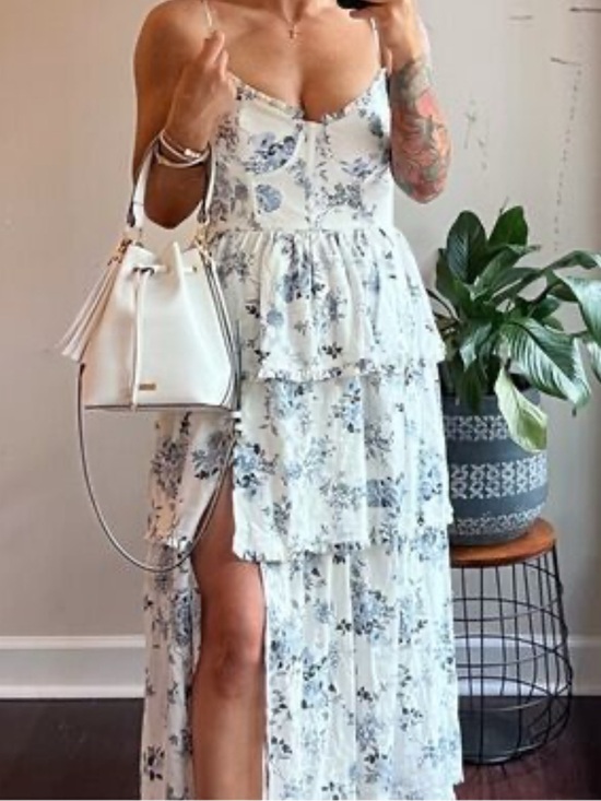 House of Harlow 1960 Dresses & Skirts - House of Harlow 1960 White and Blue Floral Tiered Maxi Dress